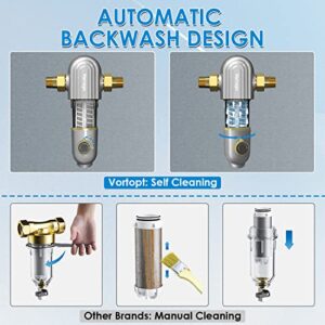 Vortopt Self-cleaning Spin Down Sediment Filter, Automatic Backwash Whole House Sediment Water Filter for Well Water, 40 Micron Flushable Prefilter Filtration, Q2