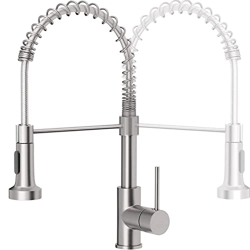 Apetecer Kitchen Faucets with Pull Down Sprayer Commercial Solid Brass Single Handle Kitchen Sink Faucets for Farmhouse Camper Laundry Utility Rv Wet Bar Sinks Brushed Nickel