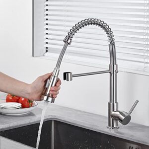 Apetecer Kitchen Faucets with Pull Down Sprayer Commercial Solid Brass Single Handle Kitchen Sink Faucets for Farmhouse Camper Laundry Utility Rv Wet Bar Sinks Brushed Nickel