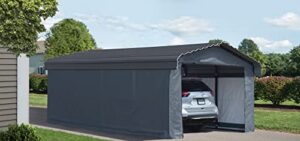 arrow sheds amazon exclusive 12' x 20' x 7' 29-gauge carport with galvanized steel roof panels and enclosure kit, charcoal