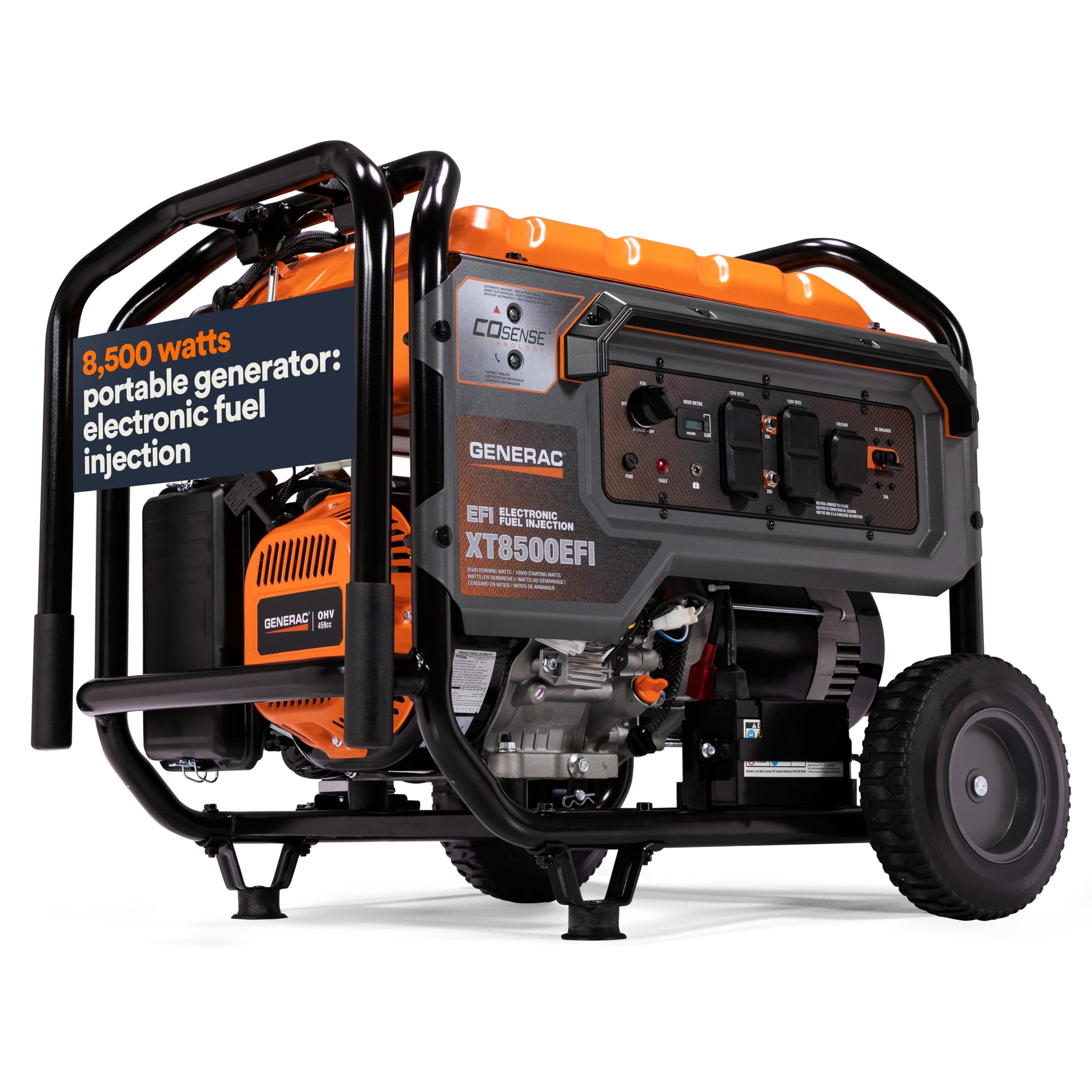 Generac 7247 XT8500EFI 8,500-Watt Gas-Powered Portable Generator - Powerful Electronic Fuel Injection Engine - COsense Technology - Ideal for Emergency Backup Power and Job Sites - CARB Compliant