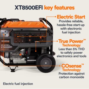 Generac 7247 XT8500EFI 8,500-Watt Gas-Powered Portable Generator - Powerful Electronic Fuel Injection Engine - COsense Technology - Ideal for Emergency Backup Power and Job Sites - CARB Compliant