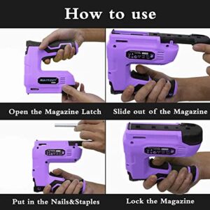 BHTOP Purple Cordless Staple Gun, 4V Power Brad Nailer/Staple Nailer，Electric Staple with Rechargeable USB Charger (Include 1500pcs Staples and 1500pcs Brad Nails)