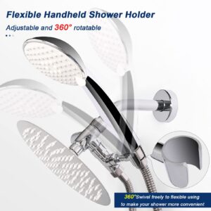 NearMoon All Metal Shower Arm Diverter with Handheld Shower Mount, G1/2 3-Way Diverter Valve Bathroom Universal Shower System Replacement Part for Hand Shower and Fixed Shower Head (Chrome Finish)