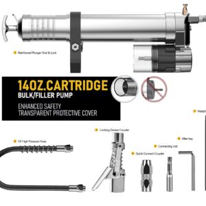 ATIVERE Electric Grease Gun Drill Adapter with 14 OZ Load, Locking Grease Gun Coupler, 12 Inch High Pressure Hose, Extension Rigid Pipe, Pneumatic Tool, Universal Conversion Gun Head