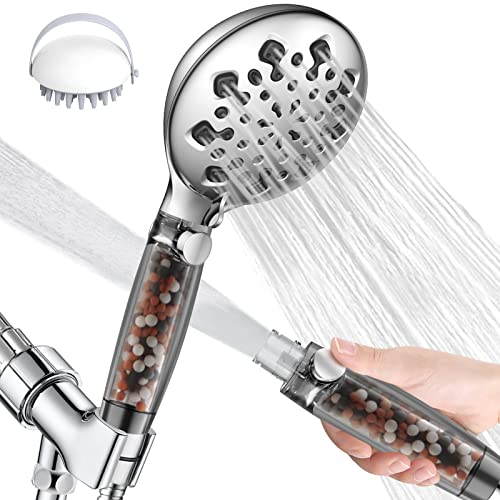 Filtered Shower Head for Hard Water Handheld,9 Spray Modes+Jet Flush High Pressure Filtered Detachable Showerhead,Water Softener Showerheads with 60"Long Hose,Adjustable Holder,Water Flow Restricter