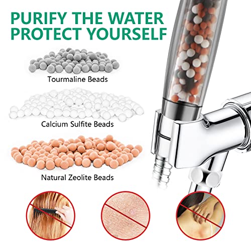 Filtered Shower Head for Hard Water Handheld,9 Spray Modes+Jet Flush High Pressure Filtered Detachable Showerhead,Water Softener Showerheads with 60"Long Hose,Adjustable Holder,Water Flow Restricter