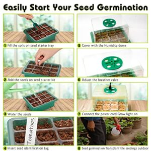 KENNEDICH Seed Starter Tray, 5 Pack Seeding Starter Growing Kit with Light, Grow Trays for Seeds Starting, Indoor Gardening Plant Germination Trays with Adjustable Humidity and 4" Heigher Cover