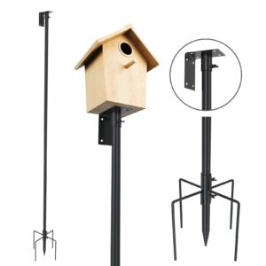 erytlly bird house pole mount kit 80 inch - adjustable hummingbird bird feeder post support rod universal stand set with 5 prongs for outdoor, yard, garden decor, black