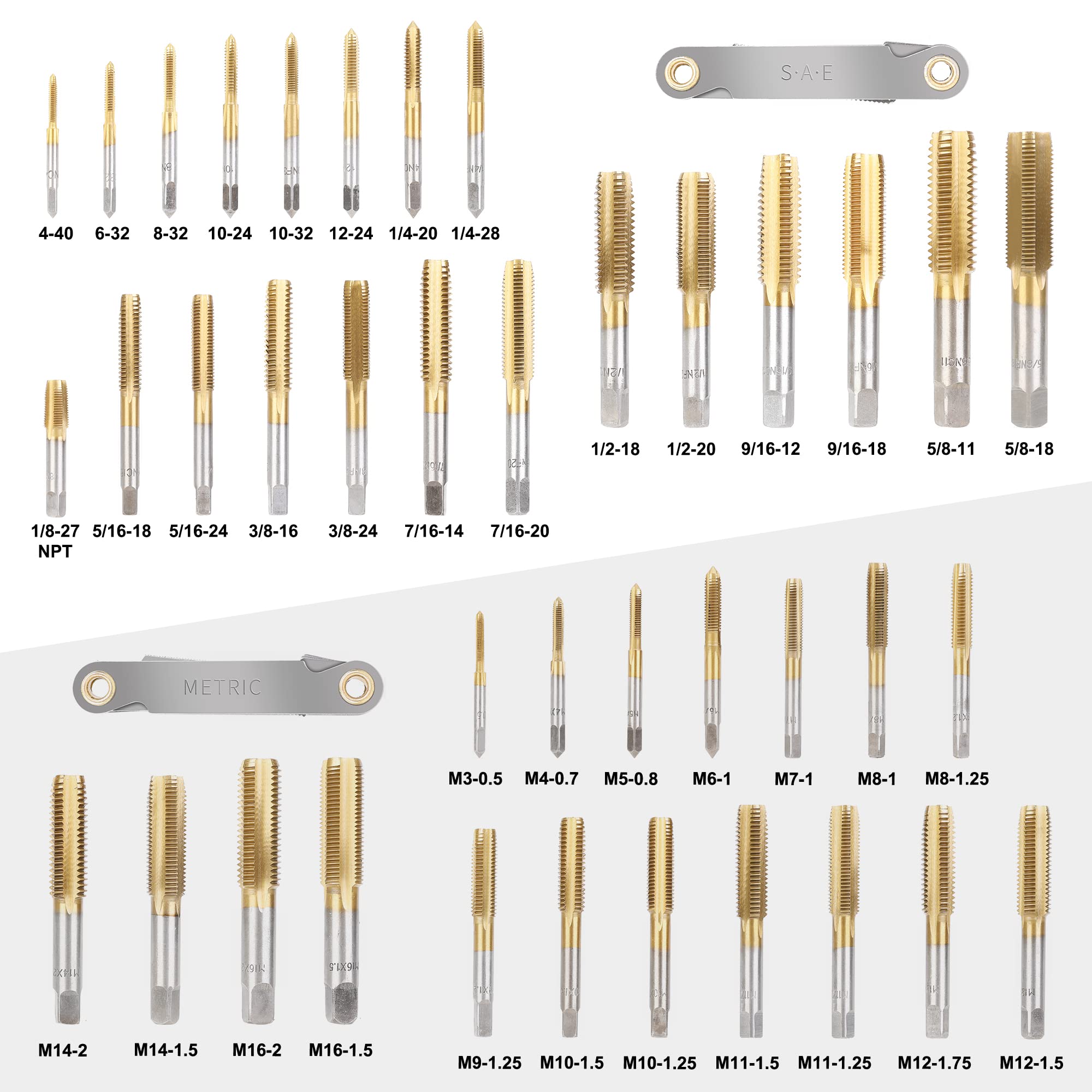 WYNNsky Die and Tap Set in SAE and Metric, Hex Threading Dies for External Threads, Thread Tap for Internal Threads, Thread Wrench, Thread Pitch Gauge, 86 Pieces Gauge Kit for DIY Tapered