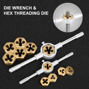 WYNNsky Die and Tap Set in SAE and Metric, Hex Threading Dies for External Threads, Thread Tap for Internal Threads, Thread Wrench, Thread Pitch Gauge, 86 Pieces Gauge Kit for DIY Tapered