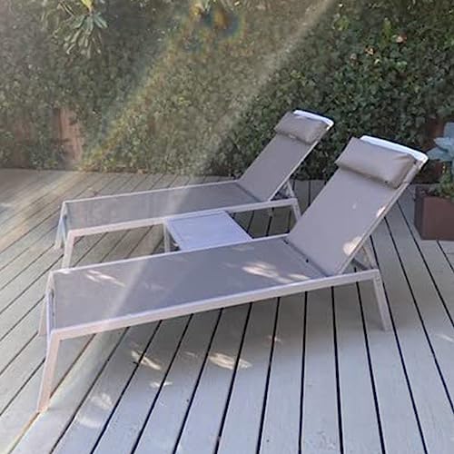 Domi Patio 3 Pieces Aluminum Textilene Chaise Lounge Set with Side Table Outdoor,Adjustable Back&Pillow for Yard,Garden,Sunbathing,for All Seasons,Gray(2022 New)