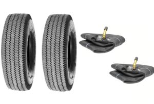 two 4.10/3.50-6 sawtooth tires w/ tr87 bent stem tubes cart dolly 410/350-6, ensuring reliability and durability for smooth cart or dolly movement - cart dolly 410/350-6