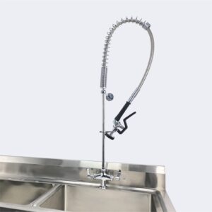 MaxSen Commerical Faucet with Sprayer Deck Mount 40" Height Brass Commercial Sink Faucet for Dishwashing Pre Rinse Faucet with Spray Valve Restaurant Faucet with Flexible Stainless Steel Hose