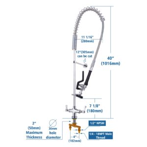 MaxSen Commerical Faucet with Sprayer Deck Mount 40" Height Brass Commercial Sink Faucet for Dishwashing Pre Rinse Faucet with Spray Valve Restaurant Faucet with Flexible Stainless Steel Hose