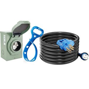 vogrex 25ft 50 amp generator cord and power inlet box, nema 14-50p to ss2-50r extension cord 25 ft with nema ss2-50p generator inlet, etl listed, weatherproof