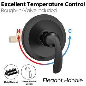 WRISIN Black Shower Faucet Set with Tub Spout (Valve Included), Black Shower Head and Handle Set, Bathtub Faucet Set with 4.7 Inch & 6 Setting Handheld