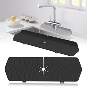 17.7" faucet handle drip catcher tray,silicone self draining faucet splash guard,reuseable kitchen sink mat fit most faucet,bathroom sink absorbent countertop drying faucet pad