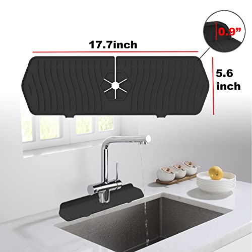 17.7" Faucet Handle Drip Catcher Tray,Silicone Self Draining Faucet Splash Guard,Reuseable Kitchen Sink Mat Fit Most Faucet,Bathroom Sink Absorbent Countertop Drying Faucet Pad