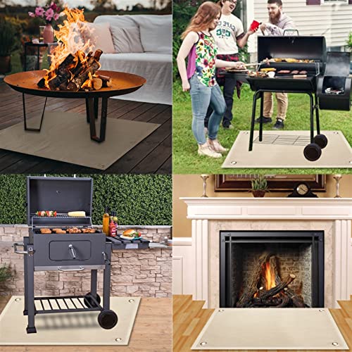 Heavyoff Fireproof Fire Pit Mat Camping Stove Fireproof Blanket Flame Retardant Stove Floor Grill Mat for Deck Patio Lawn Outdoor Camping BBQ Protection, Beige, 20 x 20