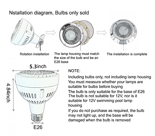 LED Pool Light Bulb 120V 65W 6500LM 6500K Daylight White LED Swimming Pool Light Bulb, Replaces up to 200-800W Traditionnal Bulb for Most Pentair Hayward Light Fixtures