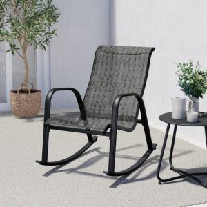 grand patio outdoor mesh sling rocking chair, steel rocker chair seating outside for front porch, garden, patio, backyard (black&grey plaid 1pc)