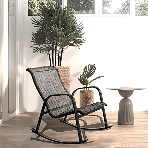 Grand patio Outdoor Mesh Sling Rocking Chair, Steel Rocker Chair Seating Outside for Front Porch, Garden, Patio, Backyard (Black&Grey Plaid 1PC)