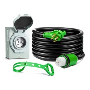 50 amp generator cord 25ft and waterproof power inlet box combo kit, nema 14-50p to ss2-50r generator extension cable with nema ss2-50p generator inlet, etl listed