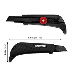 HAUTMEC 18mm Heavy Duty Utility Knife with Multi-Pick, Snap Off Ultra-Sharp Black Retractable Box Cutter, Ratchet & Soft-grip Cutter HT0248-KN