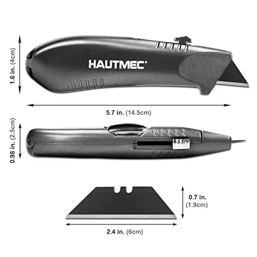 HAUTMEC Heavy-Duty Retractable Utility Knife, one-piece 3 Position Fixed Blade Box Cutter, Aluminum Alloy Shell with 3 extra blades HT0247-KN