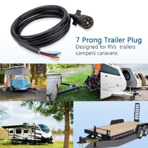 7 Pin Trailer Wiring Harness Plug, 7 Way Plug Inline Trailer Cord, 7 pin Trailer Extension, 8 Feet,Designed for RV Trailer, Truck and Camper