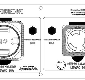 Journeyman-Pro RV 50 Amp Inverter Generator Parallel Kit, 125 VAC NEMA 14-50/L5-30/TT-30 Female -Portable Power Cord Electrical Plug Converter/Adapter Connection Kit 30A RV Ready (50/30 AMP)
