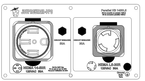 Journeyman-Pro RV 50 Amp Inverter Generator Parallel Kit, 125 VAC NEMA 14-50/L5-30/TT-30 Female -Portable Power Cord Electrical Plug Converter/Adapter Connection Kit 30A RV Ready (50/30 AMP)