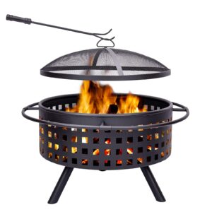 vipush fire pit 30" wood burning portable outdoor fire pits - large steel bbq grill fire bowl with spark screen for outside patio ​fire poker steel round fireplace for camping bonfire beach backyard