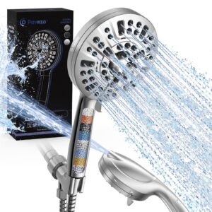 pavezo high pressure shower head handheld 5" large, extra long 72" ss hose 10-mode portable detachable shower head with hard water filter for bathroom, anti-clog & powerful to clean tile & pets