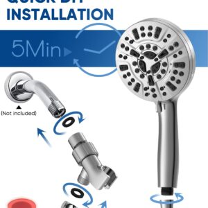 Pavezo High Pressure Shower Head Handheld 5" Large, Extra Long 72" SS Hose 10-mode Portable Detachable Shower Head with Hard Water Filter for Bathroom, Anti-clog & Powerful to Clean Tile & Pets