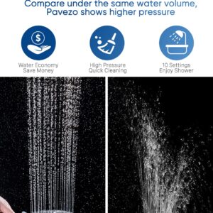 Pavezo High Pressure Shower Head Handheld 5" Large, Extra Long 72" SS Hose 10-mode Portable Detachable Shower Head with Hard Water Filter for Bathroom, Anti-clog & Powerful to Clean Tile & Pets