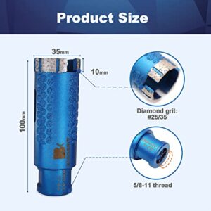 Diamond Core Drill Bit,Adapter，BRSCHNITT 1 3/8 Inch Laser Welded Diamond Hole Saw for Granite Marble Solid Block Stone Reinforced Concrete,Dry or Wet Drilling (35mm)