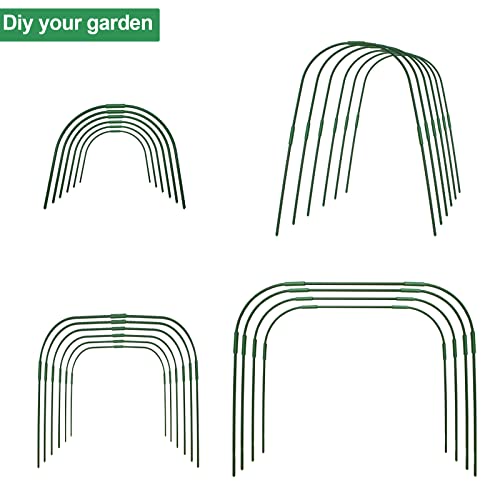 Garden Hoops for Raised Beds,6Pcs 33x26 Greenhouse Hoops with 12 Clips,Rustproof Steel Garden Tunnel Row Cover Hoops Kit Mini Greenhouse Frame Plant Support Garden Stakes for Fabric Covers Netting