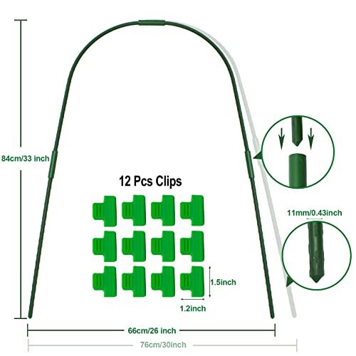 Garden Hoops for Raised Beds,6Pcs 33x26 Greenhouse Hoops with 12 Clips,Rustproof Steel Garden Tunnel Row Cover Hoops Kit Mini Greenhouse Frame Plant Support Garden Stakes for Fabric Covers Netting