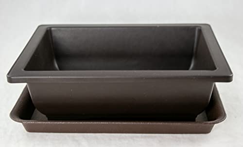 Calibonsai 4 Sets Rectangular Plastic Bonsai Training Pot, Cactus & Succulent Planter + Tray 10''x 7.5''x 3'' - Dark Brown