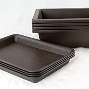 Calibonsai 4 Sets Rectangular Plastic Bonsai Training Pot, Cactus & Succulent Planter + Tray 10''x 7.5''x 3'' - Dark Brown