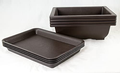 Calibonsai 4 Sets Rectangular Plastic Bonsai Training Pot, Cactus & Succulent Planter + Tray 10''x 7.5''x 3'' - Dark Brown