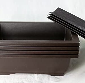 Calibonsai 4 Sets Rectangular Plastic Bonsai Training Pot, Cactus & Succulent Planter + Tray 10''x 7.5''x 3'' - Dark Brown