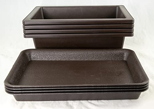 Calibonsai 4 Sets Rectangular Plastic Bonsai Training Pot, Cactus & Succulent Planter + Tray 10''x 7.5''x 3'' - Dark Brown