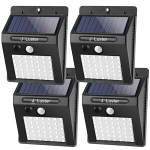j luster solar outdoor lights [4pack/3 working modes] motion sensor security lights, ip 65 water proof, outdoor use for patio, wall, garden fence and front door(42 led)…