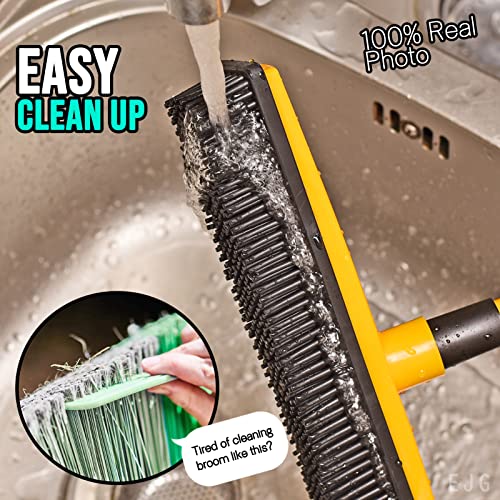 EJG Magic Pet Hair Remover, Rubber Broom & Squeegee & Mop, for Carpet Floor Cleaning, with Microfiber Dust Mop, Extendable, Silicone Bristles Long Handle Sweeper Household Hardwood Tiles Window