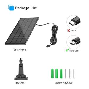 Solar Panel for Solar Battery Outdoor Security Camera, Waterproof with 10ft Charging Cable, 5V Micro USB Port