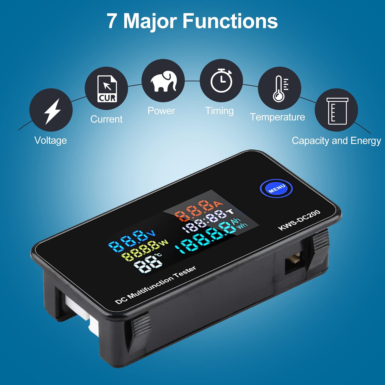 diymore DC 0-200V 50A LCD Display Digital Current Voltage Power Meter DC Amp and Volt Meter Current Energy Monitor Voltmeter Ammeter Wattmeter Panel with 50A Shunt