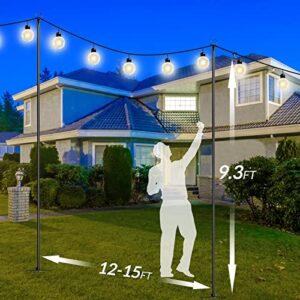 Walensee String Light Poles with Hook Outdoor Metal Lighting Pole for Hanging String Lights for Garden Party 9.4FT Lights Hanger with 5-Prong Fork Steel Stand Holder for Patio Christmas Wedding